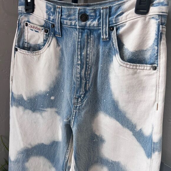 Calvin Klein Original Wide Leg jeans size W27 Blue White Cloud Pattern - Picture 10 of 15